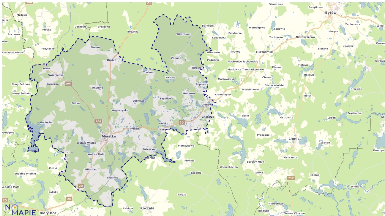 Mapa obszarów ochrony przyrody Miastka